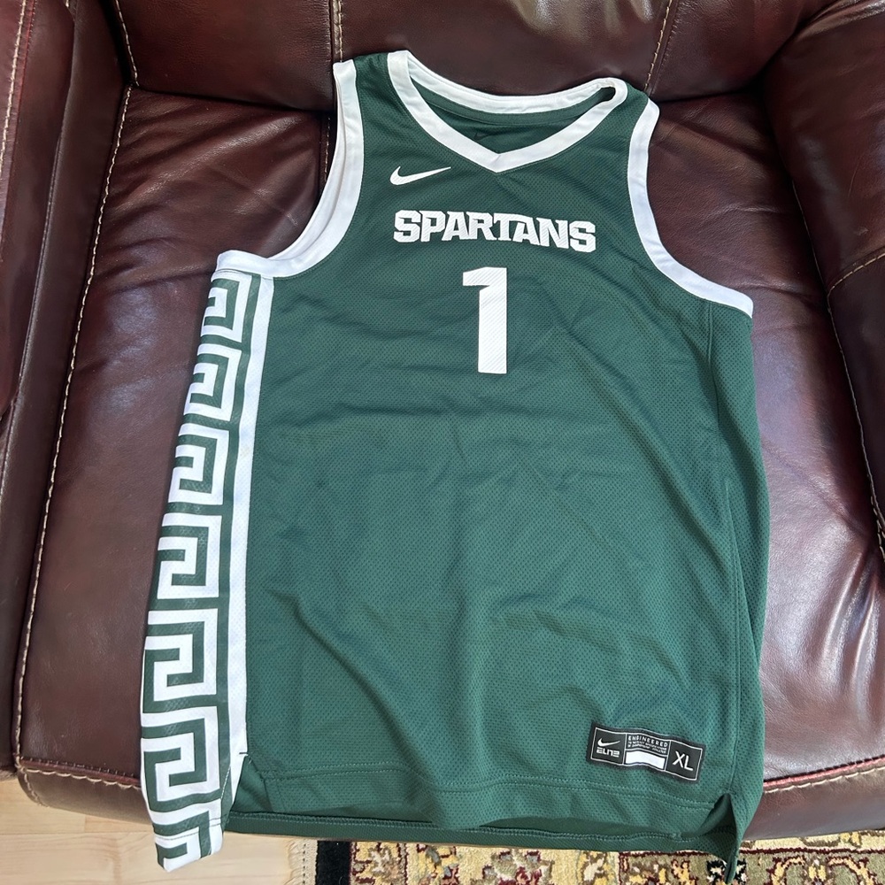 Nike Green and White Spartans Basketball Jersey - #1